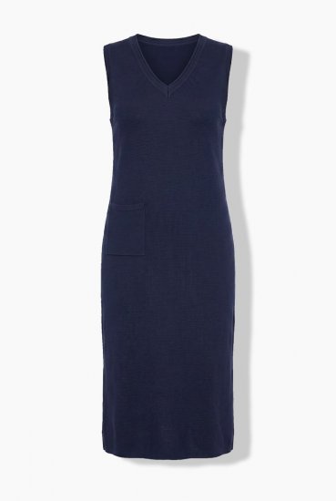 Ulla Popken 850725 Vestido de punto con cuello de pico Azul marino - Vestidos de punto - 