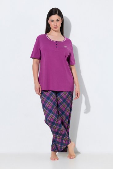 Ulla Popken 850864 Conjunto de pijama de 3 piezas de cuadros Violeta - Pijamas/ropa de estar en casa - 