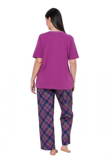 Ulla Popken 850864 Conjunto de pijama de 3 piezas de cuadros Violeta - Pijamas/ropa de estar en casa - 