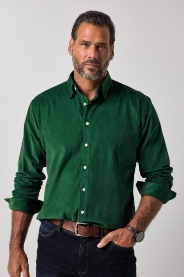 JP1880 850921 Camisa de pana de manga larga Verde bosque TALL - TALL camisas - Camisas TALL para hombre alto
