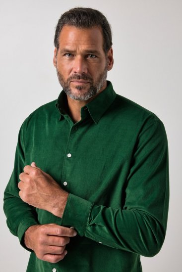 JP1880 850921 Camisa de pana de manga larga Verde bosque TALL - TALL camisas - Camisas TALL para hombre alto