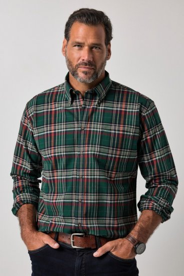 JP1880 850923 Camisa de cuadros de manga larga Verde bosque TALL - TALL camisas - Camisas TALL para hombre alto