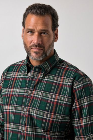JP1880 850923 Camisa de cuadros de manga larga Verde bosque TALL - TALL camisas - Camisas TALL para hombre alto