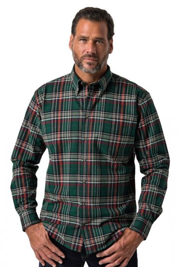 JP1880 850923 Camisa de cuadros de manga larga Verde bosque TALL - TALL camisas - Camisas TALL para hombre alto