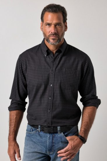 JP1880 850950 Camisa de franela de cuadros de manga larga Negro TALL - TALL camisas - Camisas TALL para hombre alto
