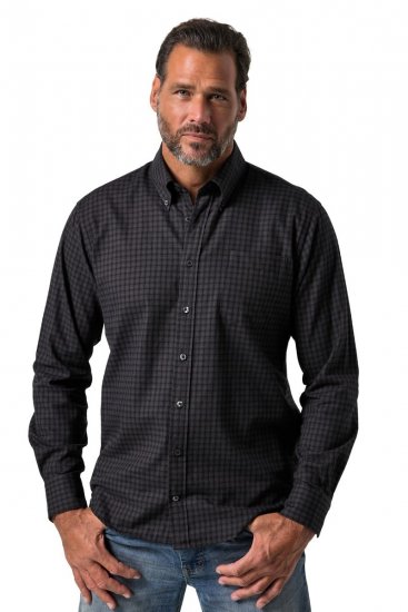JP1880 850950 Camisa de franela de cuadros de manga larga Negro TALL - TALL camisas - Camisas TALL para hombre alto