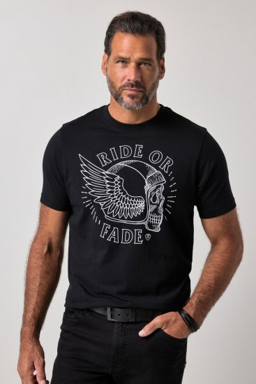 JP1880 851008 Camiseta con estampado en el pecho Negro TALL - TALL camisas - Camisetas para hombres altos