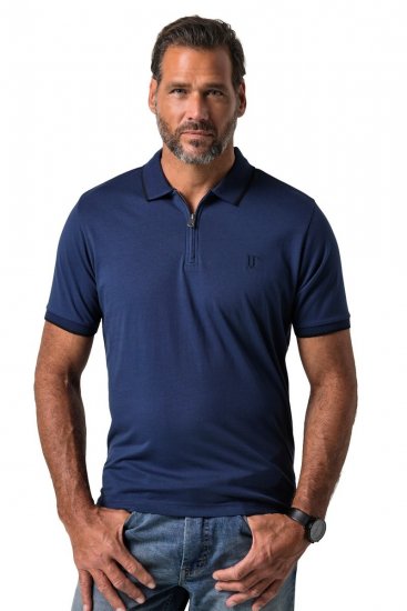 JP1880 851048 Polo con cremallera Azul noche TALL - TALL polos - Polos TALL para hombres altos