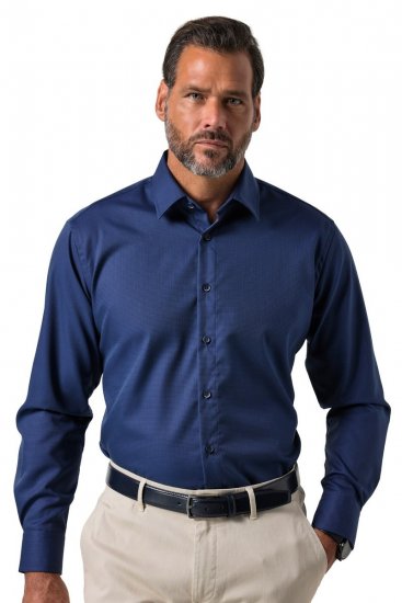 JP1880 851055 Camisa de vestir estampada sin plancha manga larga Azul marino TALL - TALL camisas - Camisas TALL para hombre alto