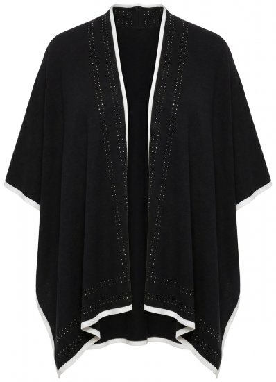 Ulla Popken 851127 Poncho de punto abierto con ribete de strass Negro - Ponchos y capas - 