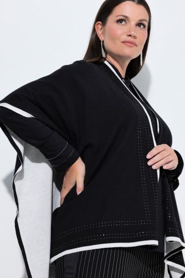 Ulla Popken 851127 Poncho de punto abierto con ribete de strass Negro - Ponchos y capas - 