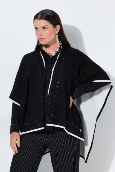 Ulla Popken 851127 Poncho de punto abierto con ribete de strass Negro - Ponchos y capas - 