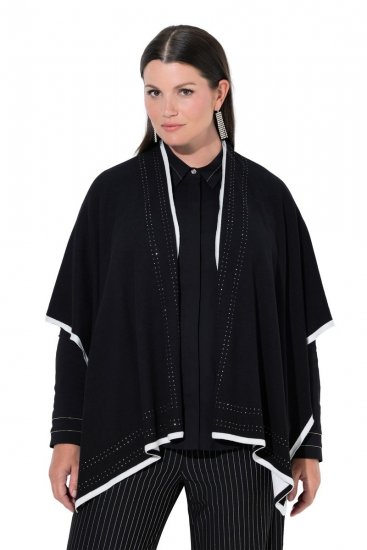 Ulla Popken 851127 Poncho de punto abierto con ribete de strass Negro - Ponchos y capas - 