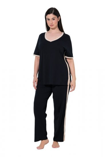 Ulla Popken 851245 Pijama de rayas Negro - Pijamas/ropa de estar en casa - 