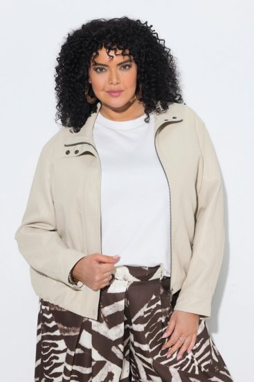 Ulla Popken 851329 Chaqueta biker efecto piel con cremallera Topo - Chaquetas - Chaquetas para mujer en tallas grandes