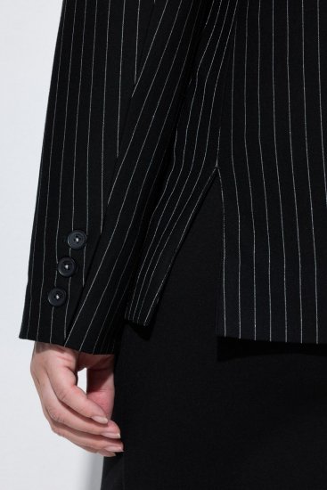 Ulla Popken 851341 Blazer elástico de raya diplomática Negro - Blazers - Blazers en tallas grandes para mujer