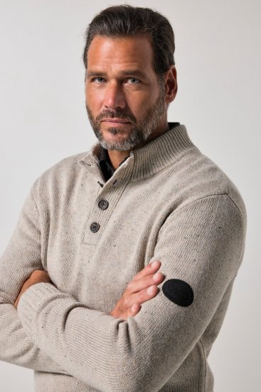JP1880 851436 Jersey de punto con cuello abotonado Marrón nuez TALL - TALL sudaderas - Sudaderas TALL para hombre alto