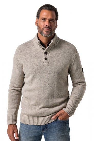 JP1880 851436 Jersey de punto con cuello abotonado Marrón nuez TALL - TALL sudaderas - Sudaderas TALL para hombre alto