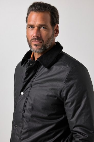 JP1880 851493 Chaqueta encerada con cuello de pana Negro - Chaquetas - Chaquetas Tallas Grandes 2XL-8XL