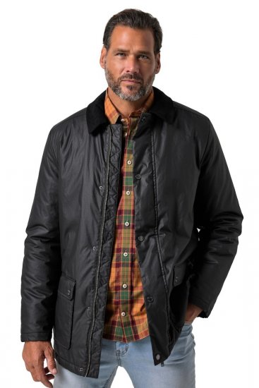 JP1880 851493 Chaqueta encerada con cuello de pana Negro - Chaquetas - Chaquetas Tallas Grandes 2XL-8XL