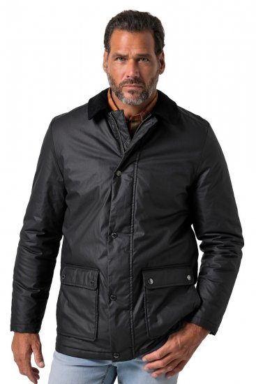 JP1880 851493 Chaqueta encerada con cuello de pana Negro - Chaquetas - Chaquetas Tallas Grandes 2XL-8XL