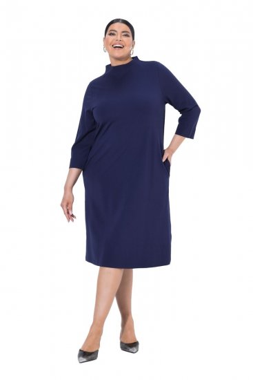 Ulla Popken 851664 Vestido de jersey evasé con bolsillos Azul marino - Vestidos - Vestidos para todas las tallas