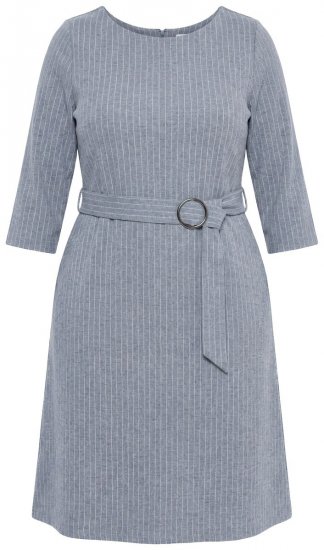 Ulla Popken 851666 Vestido midi de rayas con manga 3/4 Gris jaspeado - Vestidos midi - Vestidos midi de talla grande