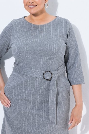 Ulla Popken 851666 Vestido midi de rayas con manga 3/4 Gris jaspeado - Vestidos midi - Vestidos midi de talla grande