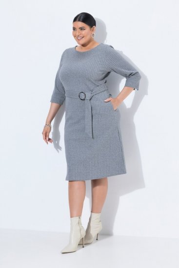 Ulla Popken 851666 Vestido midi de rayas con manga 3/4 Gris jaspeado - Vestidos midi - Vestidos midi de talla grande