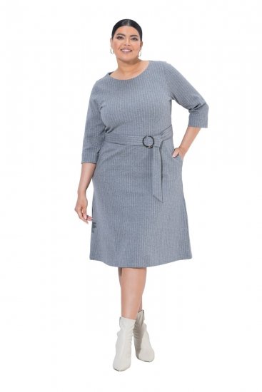 Ulla Popken 851666 Vestido midi de rayas con manga 3/4 Gris jaspeado - Vestidos midi - Vestidos midi de talla grande