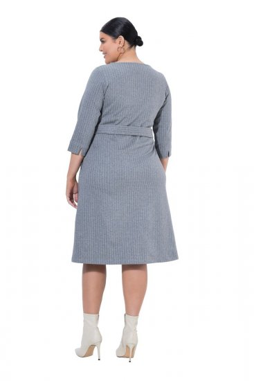 Ulla Popken 851666 Vestido midi de rayas con manga 3/4 Gris jaspeado - Vestidos midi - Vestidos midi de talla grande