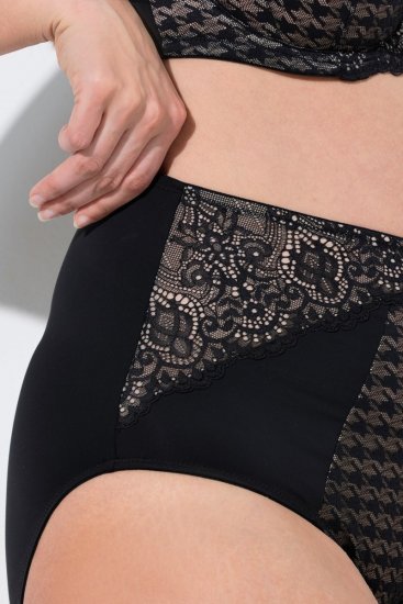 Ulla Popken 851700 Bragas de cuadros de talle alto con encaje Negro - Bragas - 