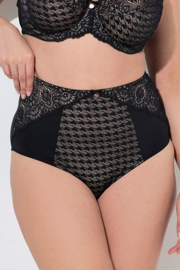 Ulla Popken 851700 Bragas de cuadros de talle alto con encaje Negro - Bragas - 