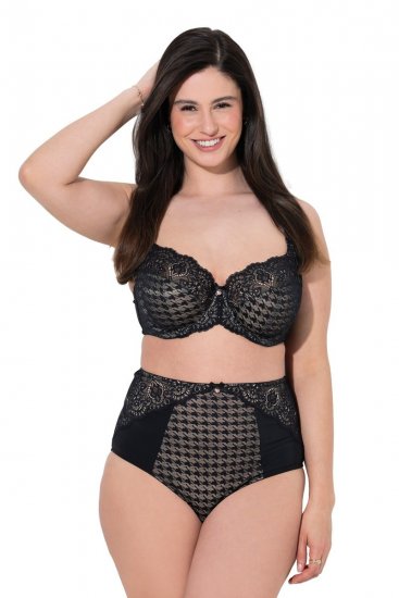 Ulla Popken 851700 Bragas de cuadros de talle alto con encaje Negro - Bragas - 