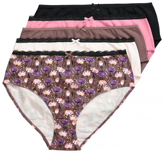 Ulla Popken 851711 Bragas de flores pack de 5 Marrón - Bragas - 