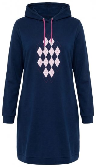 Ulla Popken 851749 Vestido de estar en casa de cuadros con capucha Azul marino - Pijamas/ropa de estar en casa - 