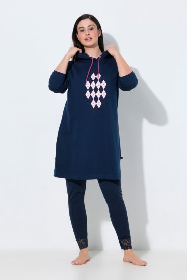 Ulla Popken 851749 Vestido de estar en casa de cuadros con capucha Azul marino - Pijamas/ropa de estar en casa - 