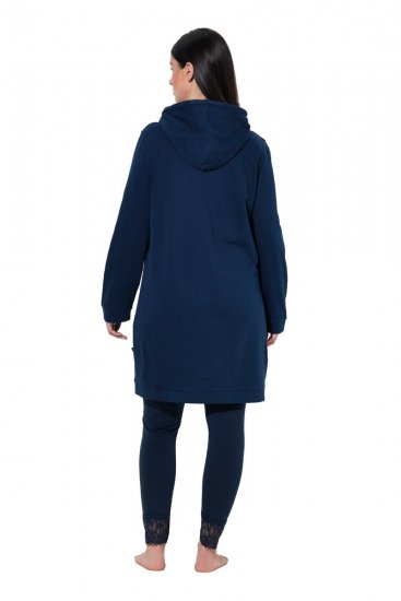 Ulla Popken 851749 Vestido de estar en casa de cuadros con capucha Azul marino - Pijamas/ropa de estar en casa - 