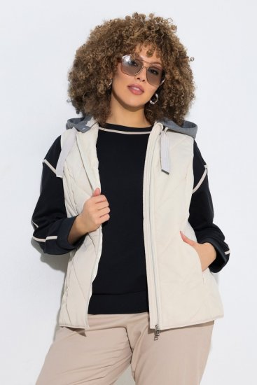Ulla Popken 851781 Chaleco acolchado con capucha Blanco roto - Chalecos - 