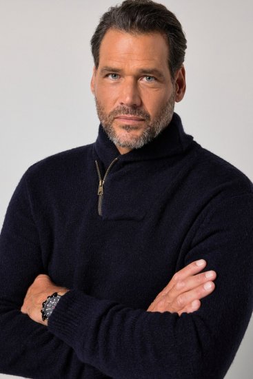 JP1880 851795 Jersey de punto con cuello chal Azul marino TALL - TALL sudaderas - Sudaderas TALL para hombre alto