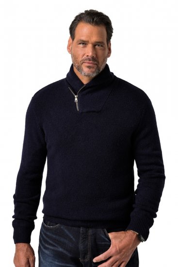 JP1880 851795 Jersey de punto con cuello chal Azul marino TALL - TALL sudaderas - Sudaderas TALL para hombre alto