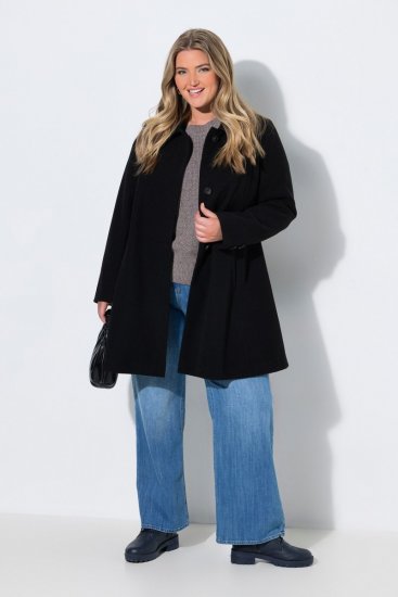 Ulla Popken 851827 Abrigo evasé efecto lana Negro - Abrigos - Abrigos de talla grande