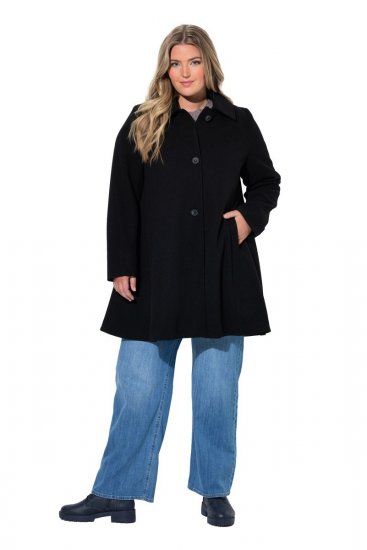 Ulla Popken 851827 Abrigo evasé efecto lana Negro - Abrigos - Abrigos de talla grande