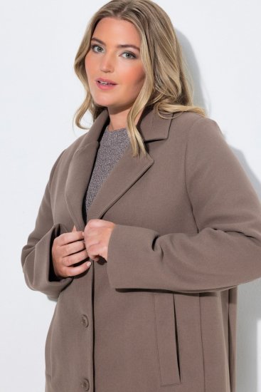 Ulla Popken 851829 Abrigo de lana en línea A con solapas Marrón claro - Abrigos - Abrigos de talla grande