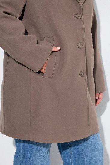 Ulla Popken 851829 Abrigo de lana en línea A con solapas Marrón claro - Abrigos - Abrigos de talla grande