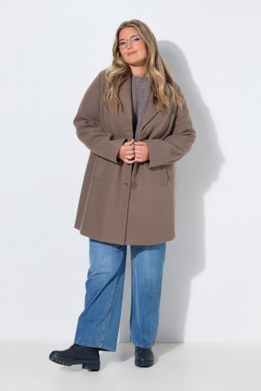 Ulla Popken 851829 Abrigo de lana en línea A con solapas Marrón claro - Abrigos - Abrigos de talla grande