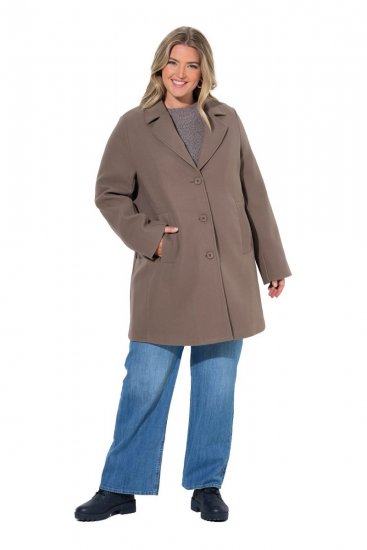 Ulla Popken 851829 Abrigo de lana en línea A con solapas Marrón claro - Abrigos - Abrigos de talla grande