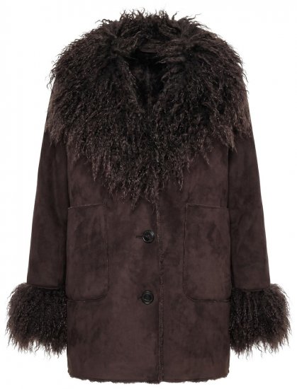 Ulla Popken 851853 Chaqueta efecto ante con cuello de pelo sintético Marrón - Chaquetas - Chaquetas para mujer en tallas grandes
