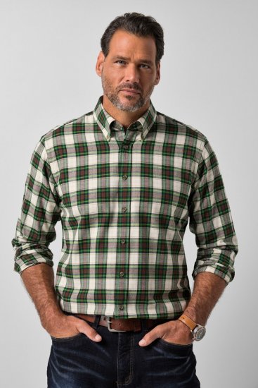 JP1880 851877 Camisa de franela de cuadros de manga larga Verde oscuro TALL - TALL camisas - Camisas TALL para hombre alto