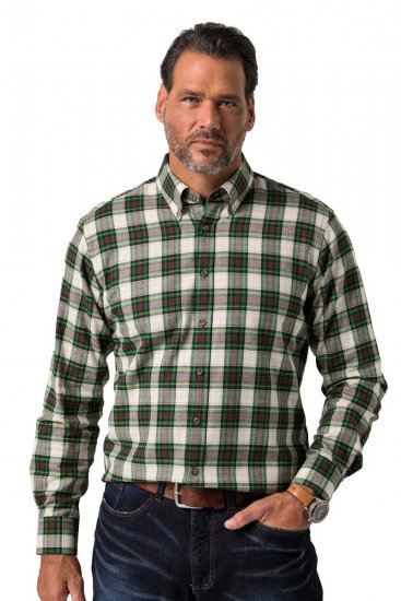 JP1880 851877 Camisa de franela de cuadros de manga larga Verde oscuro TALL - TALL camisas - Camisas TALL para hombre alto